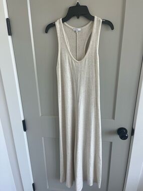 Calme Johnny Was Sleeveless Cream Maxi Dress - Minimal Racerback Style xs